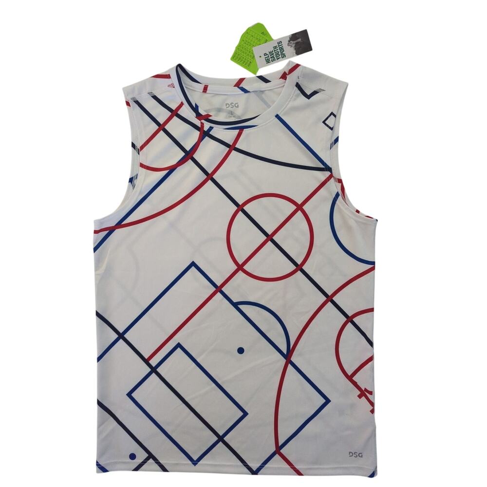 NWT DSG White Red Blue Movement Tank Pure White Court Lines Boy's Size L (14-16)